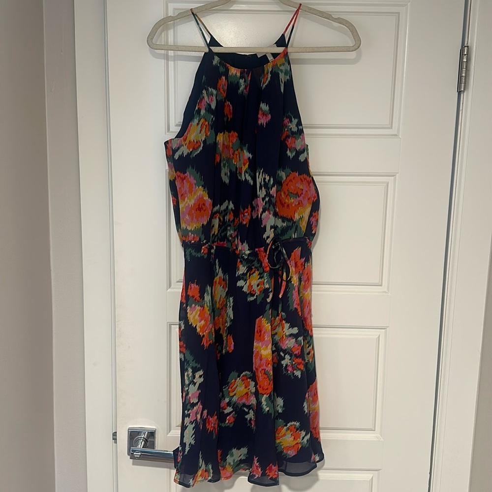 Joie navy floral dress, drop waist with tie size L
